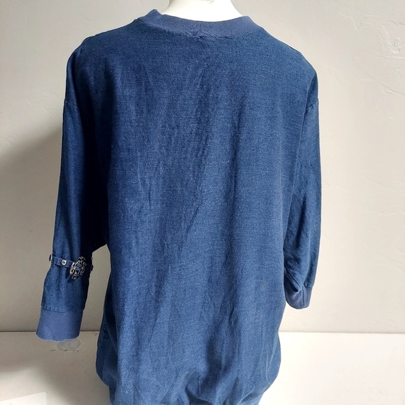 Lida Blue Chambray Top Shirt Southwestern‎ Art Vintage 80s Embelished Size L - Picture 2 of 13